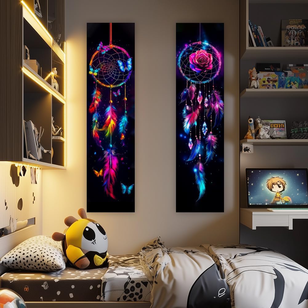 ACRNIGHEET UV Reactive Blacklight Dream Catcher Tapestry Wall Decor