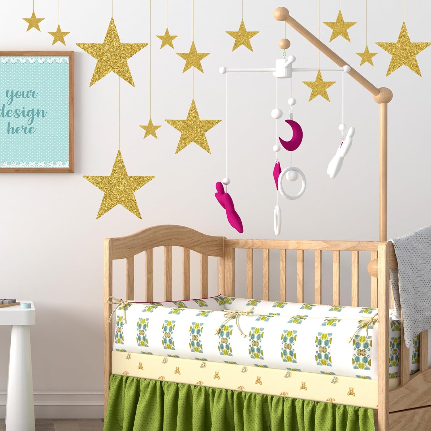 24PCS Shiny Hanging Gold Star Cutouts with String