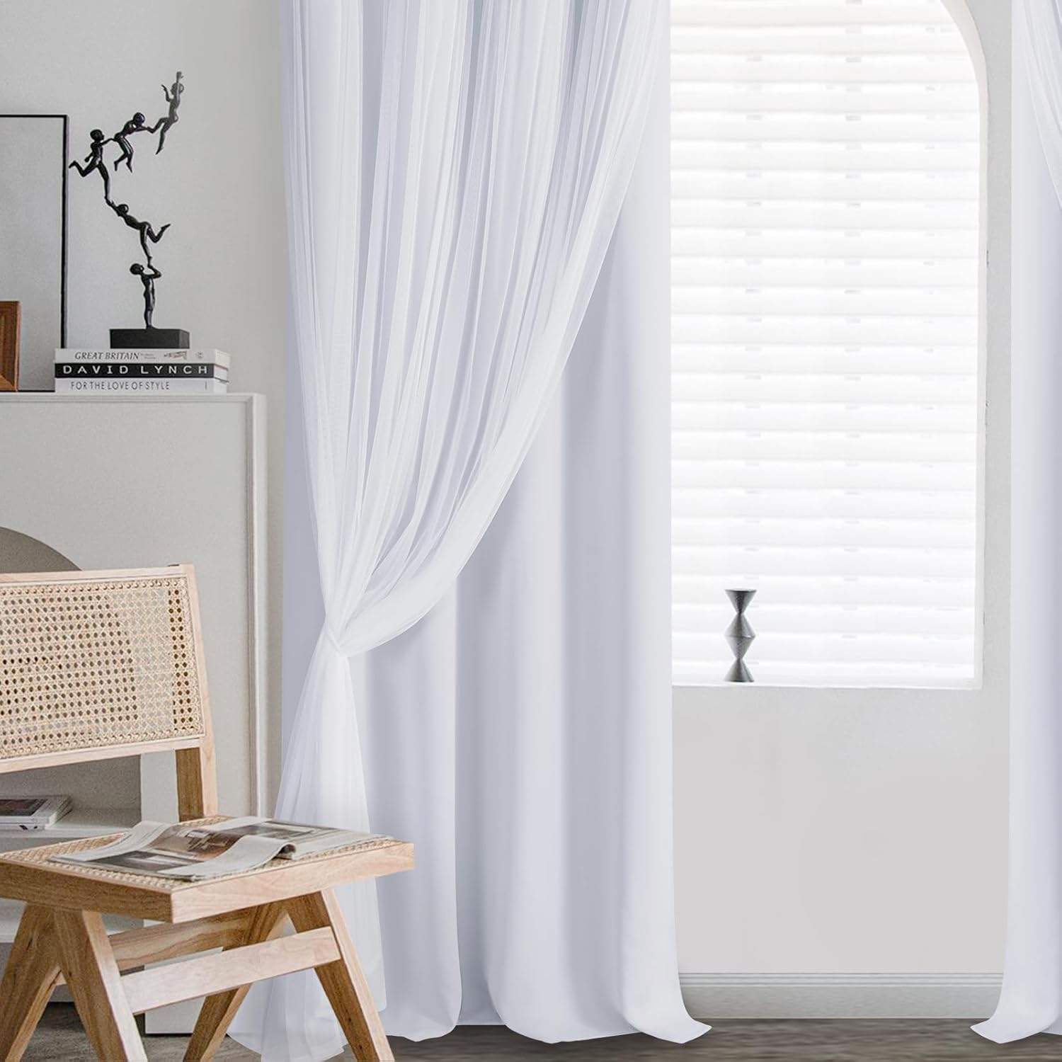 DWCN Blackout Curtains with Sheer Overlay 52 Wx84 L