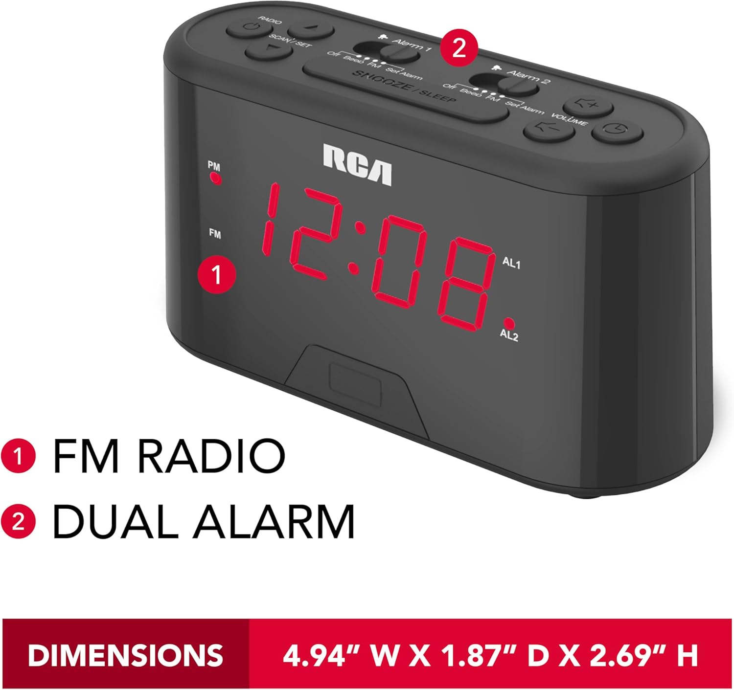RC551 Digital Clock Radio with Dual Alarm and Snooze