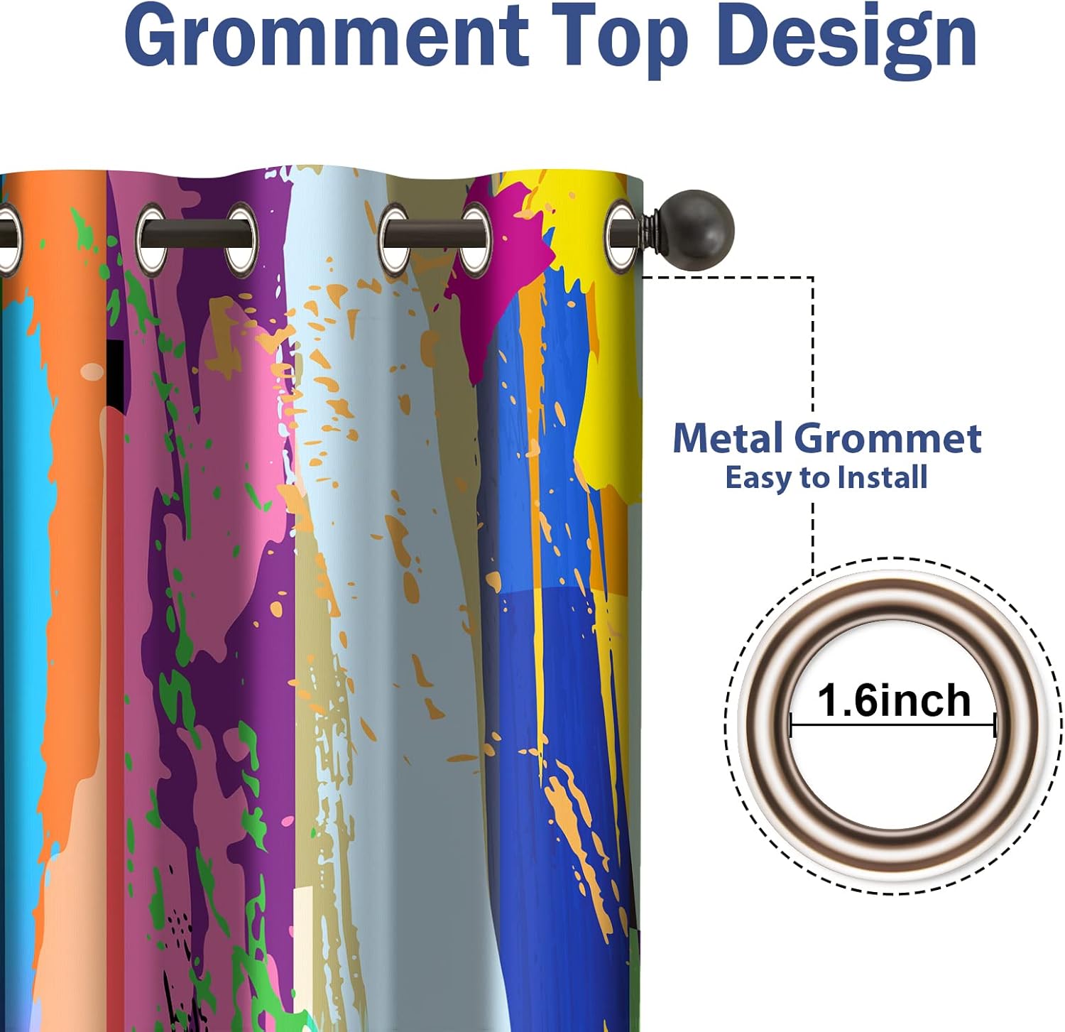 Jekeno Rainbow Design Blackout Curtains 2 Panel Set 52x84 Grommet Drapes
