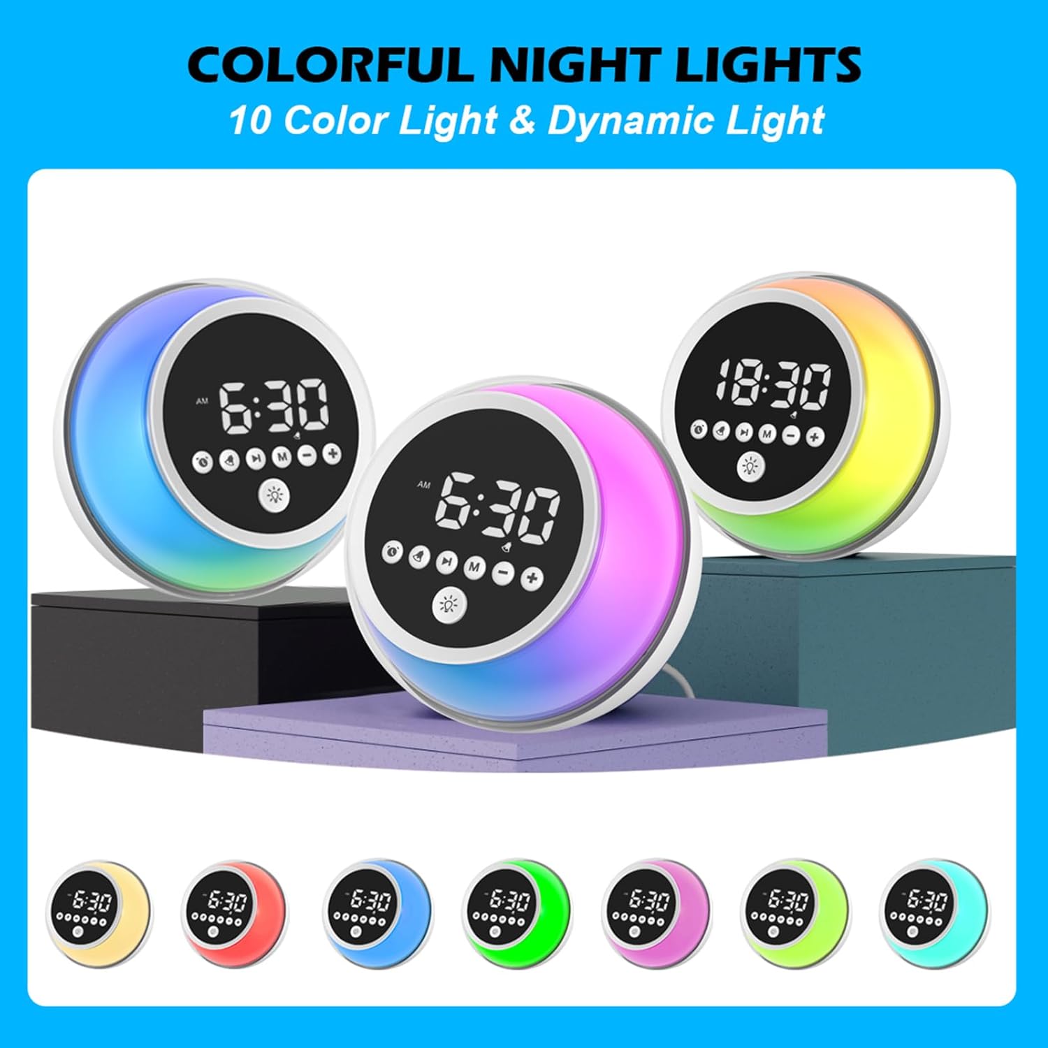 Dinvel Alarm Clock with Bluetooth Speaker and Night Light