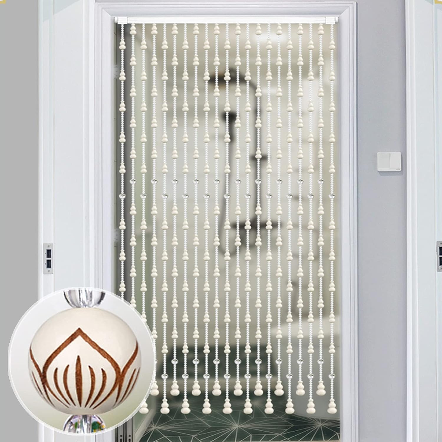 Beaded Partition Curtain Natural Wooden Beads Door Divider