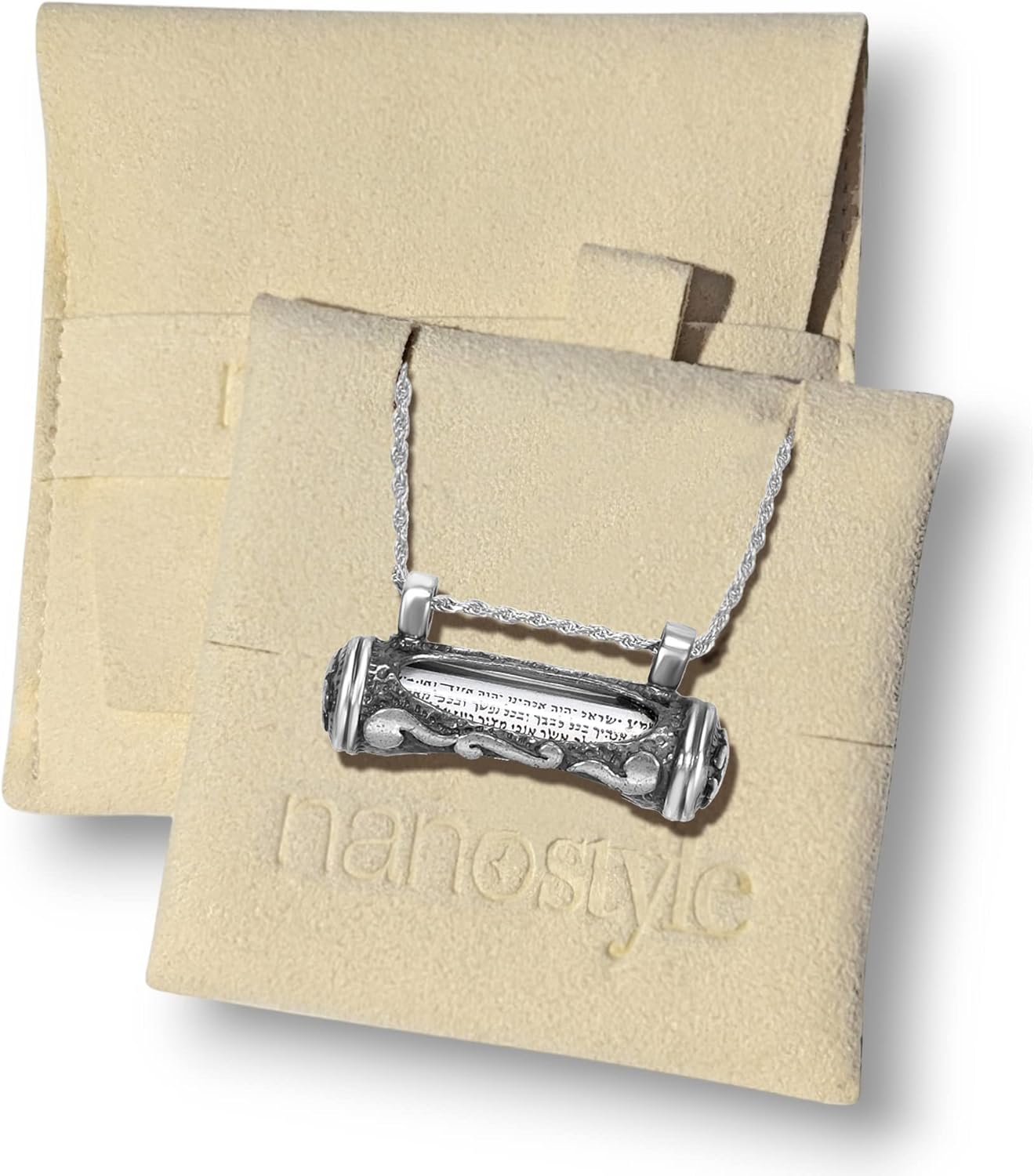 Jewish Mezuzah Pendant with Scroll 925 Sterling Silver Necklace
