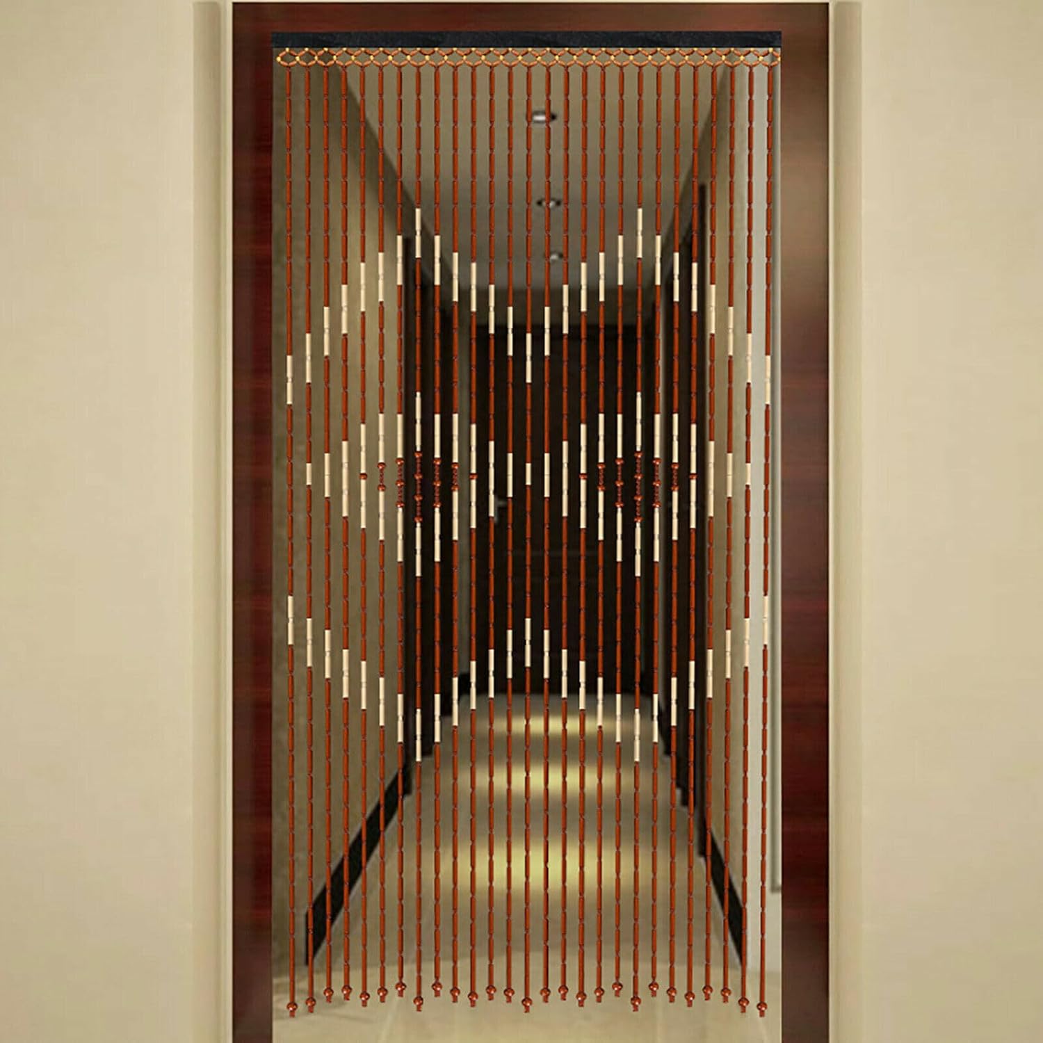 Wood Beaded Curtain for Doorway Coffee White 3544 x 689 Inches