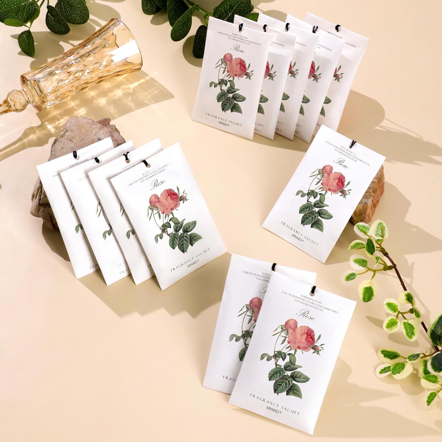 MYARO 12 Rose Scented Sachets for Drawers and Closets