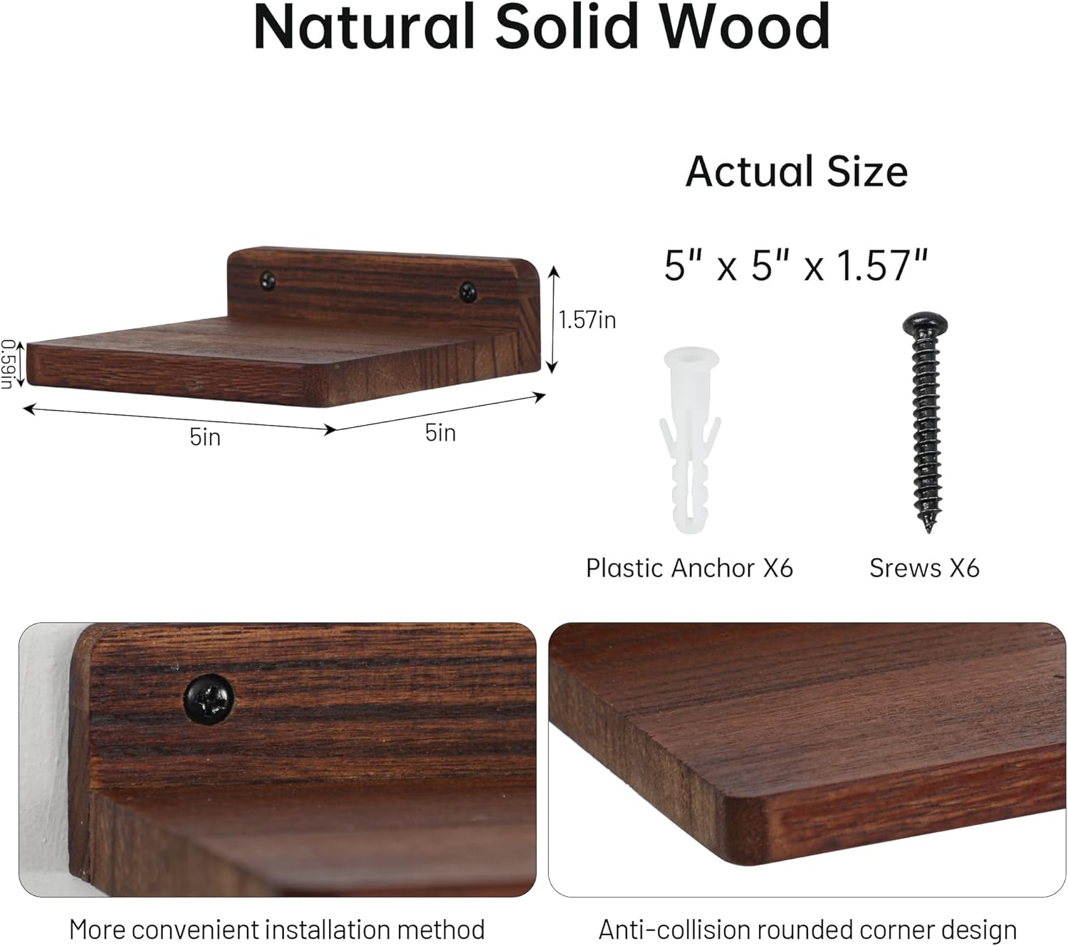 NIUBEST Small Floating Shelf Set of 3 Dark Walnut