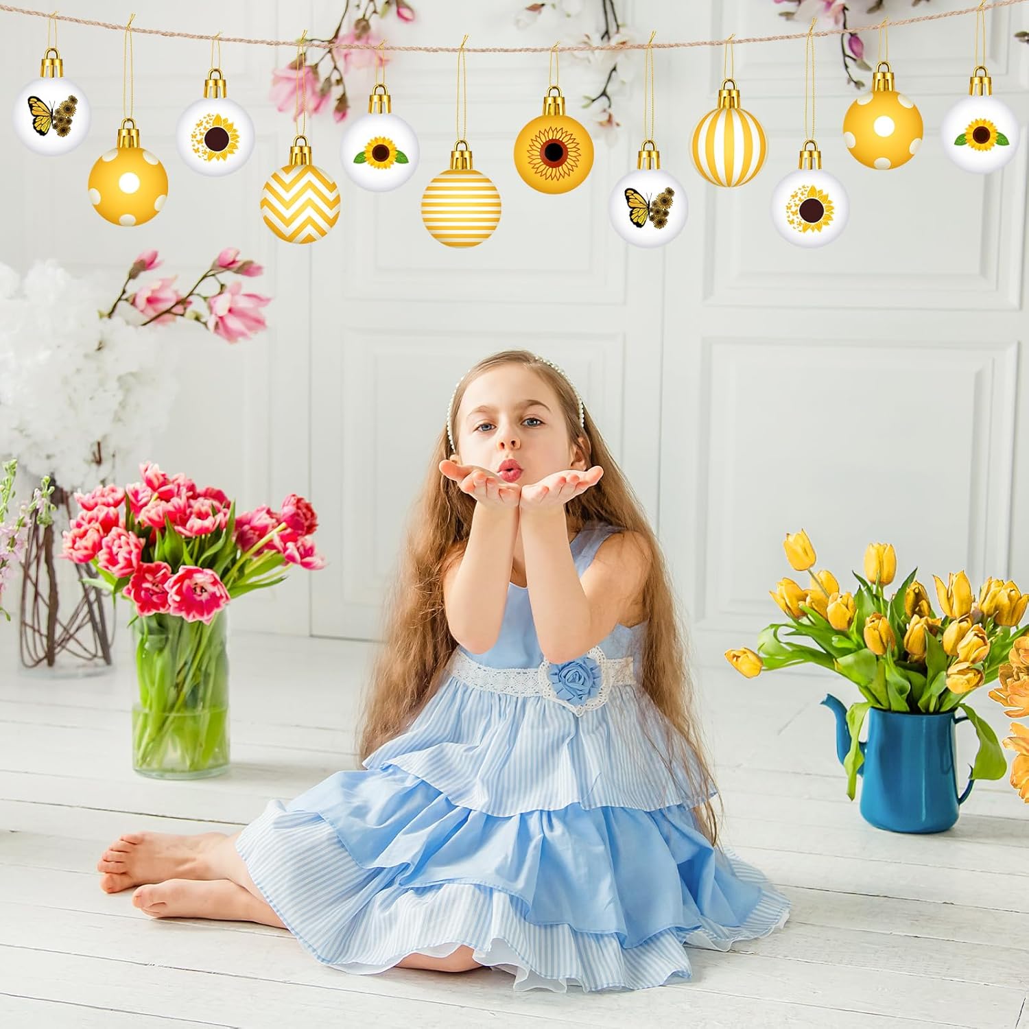 Barydat 24 Pcs Yellow Sunflower Hanging Decorations