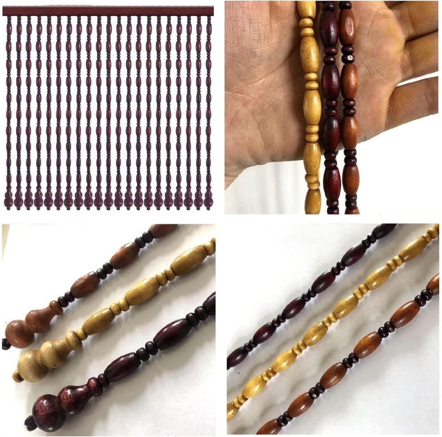 LEOSXA Natural Wooden Beaded Curtain Door Decor Panel