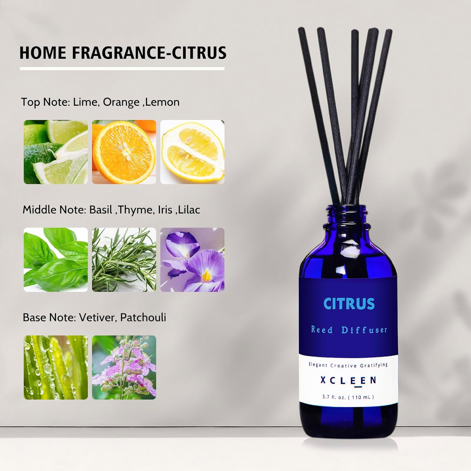 Citrus Scented Reed Diffuser Set Orange Lime Lemon