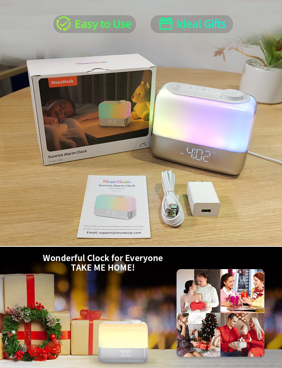 MeesMeek Sunrise Alarm Clock with RGB Light and Dual Alarms