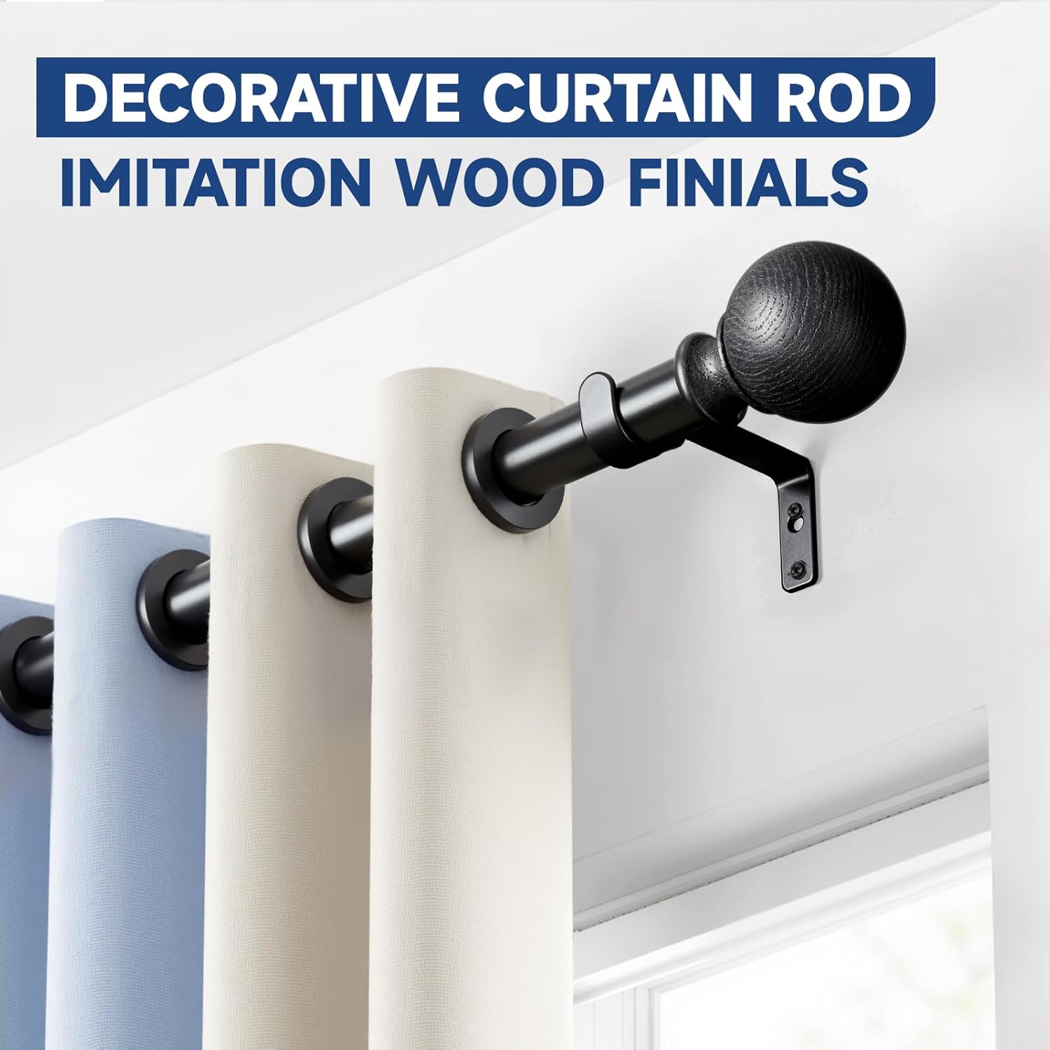 BRIOFOX Black Curtain Rods 66-120 Inch 1 Inch Diameter Heavy Duty