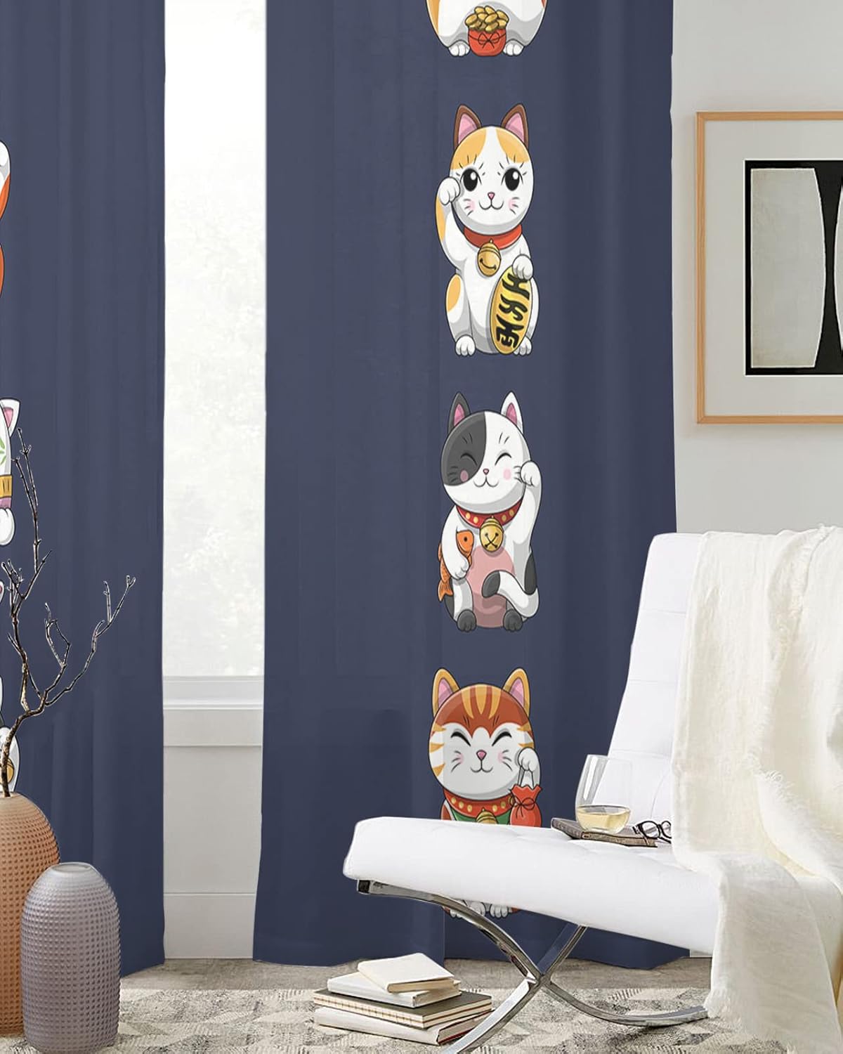 Japanese Noren Sheer Curtains 84 Inch 2 Panels Set