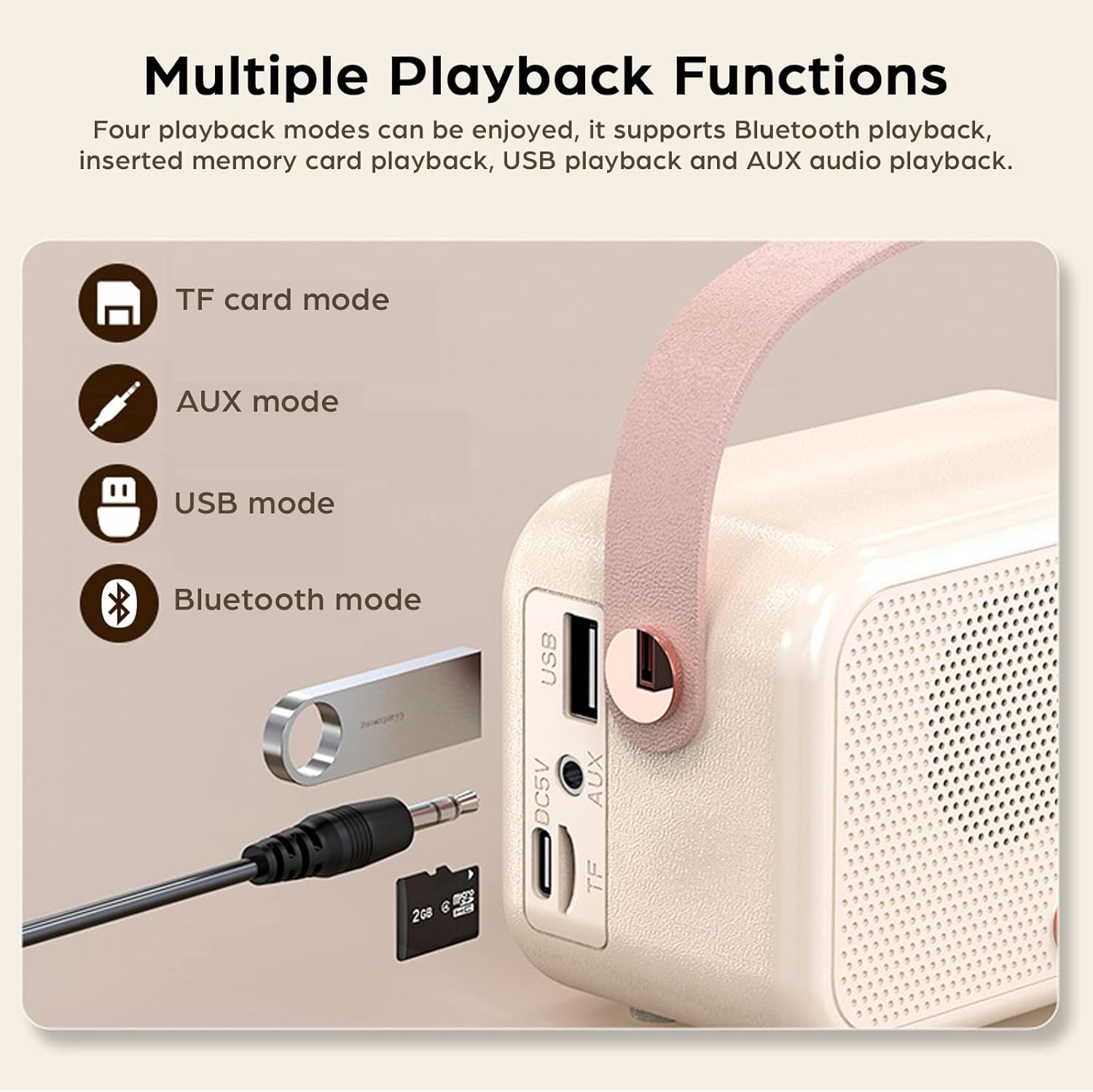 Retro Bluetooth Speaker with Alarm Clock and TF Card Pink