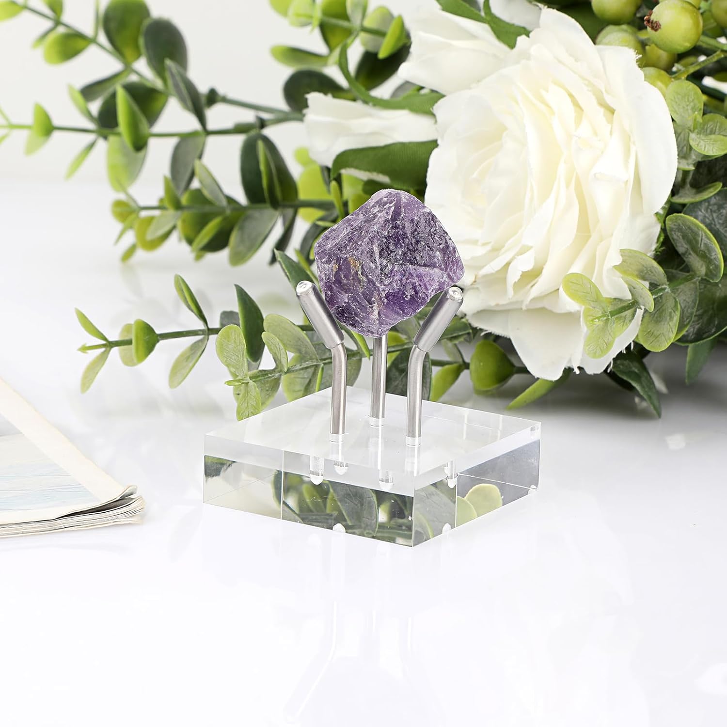 Hipiwe Acrylic Display Easel Stand for Fossils and Minerals Medium Silver