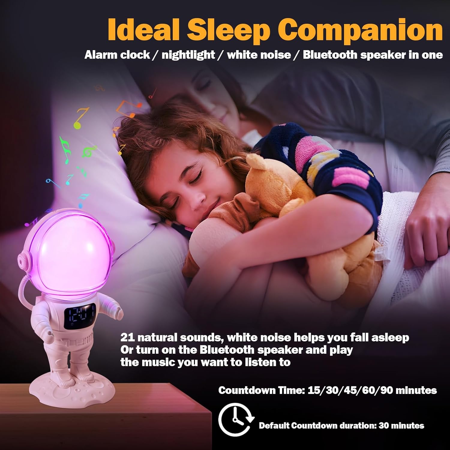 Astronaut Sunrise Alarm Clock with Light and Bluetooth Radio