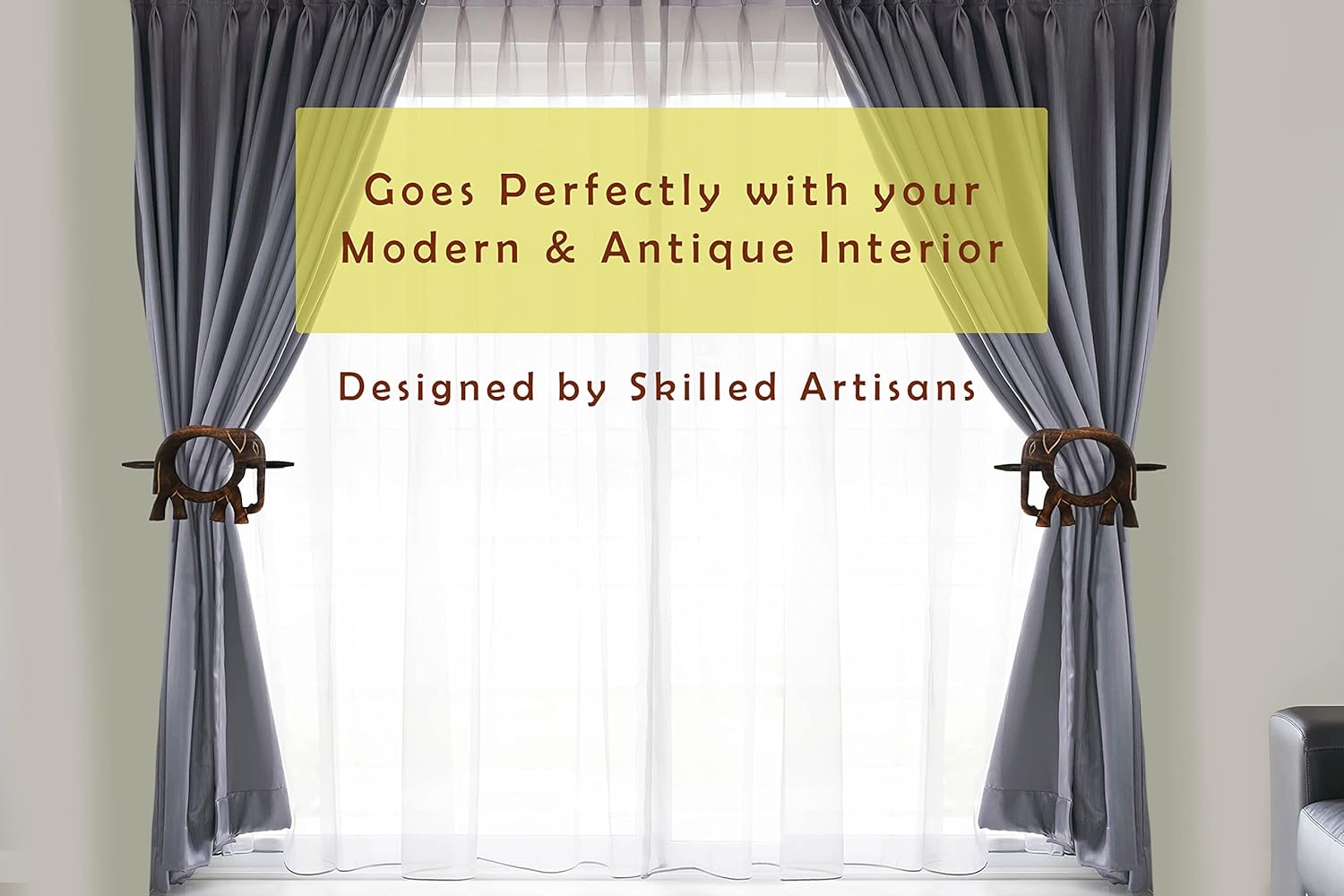 RII Handmade Wooden Curtain Tiebacks Set of 2