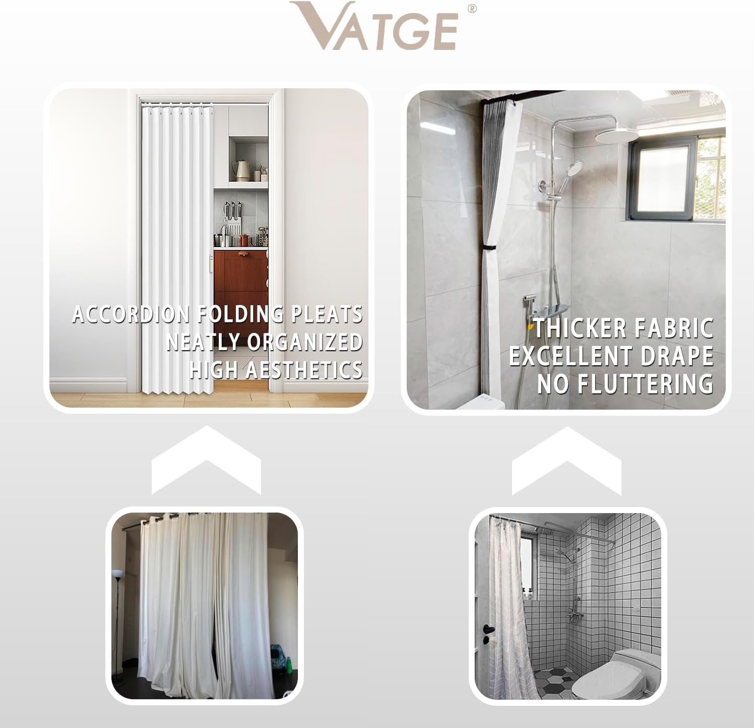Vatge Pleated Folding Curtains for Doorway - White W52 x L78