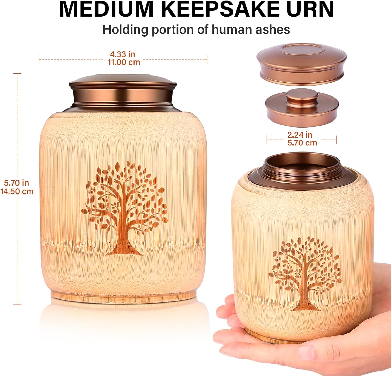 Bamboo Cremation Urn with Tree of Life Pattern