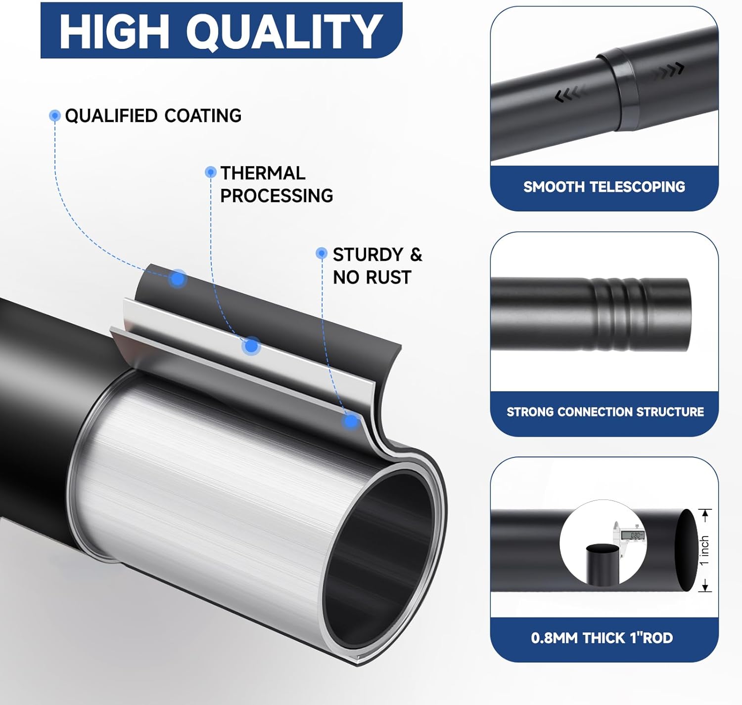 BRIOFOX Black Curtain Rods 66-120 Inch 1 Inch Diameter Heavy Duty