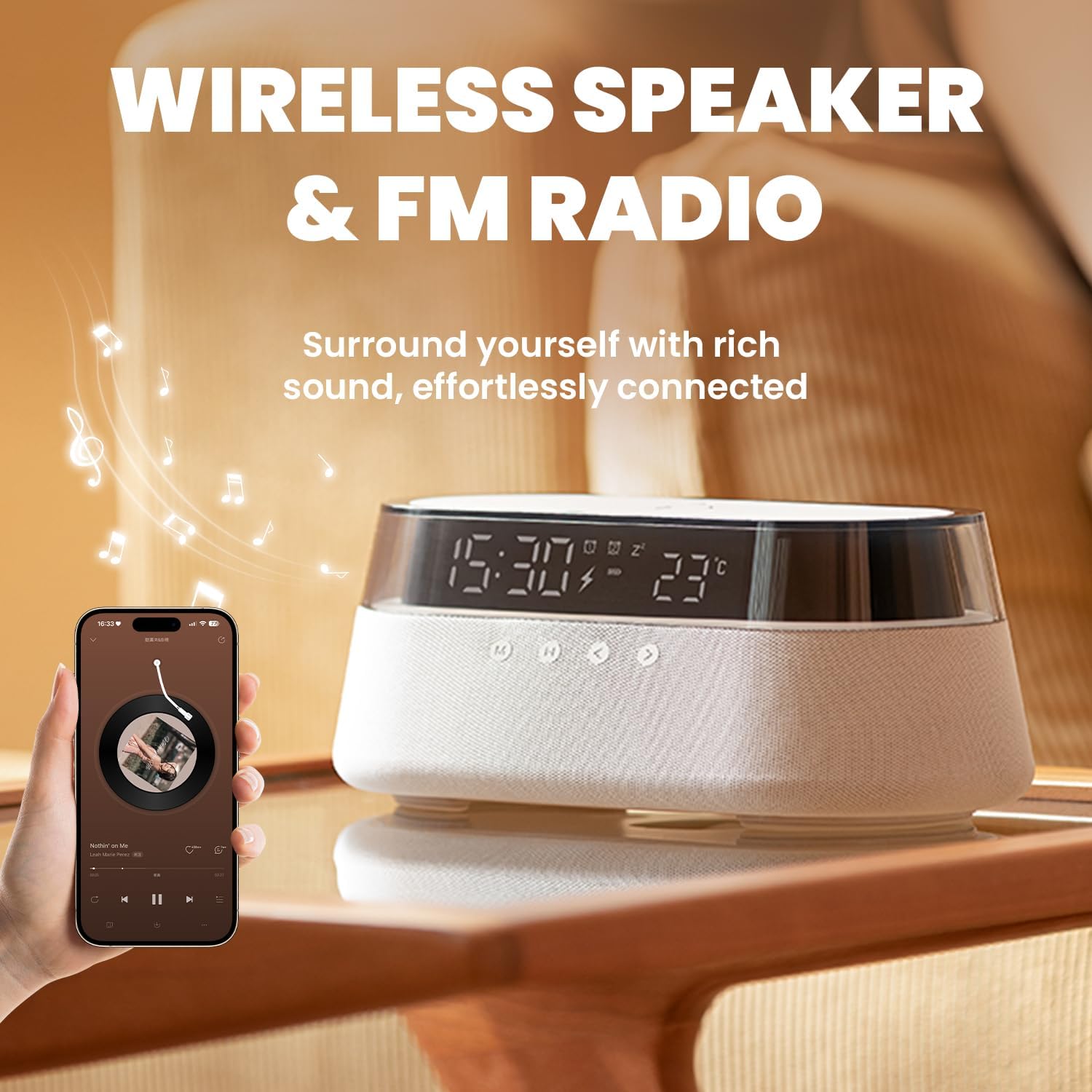 6 in 1 Alarm Clock with Wireless Charging and Night Light
