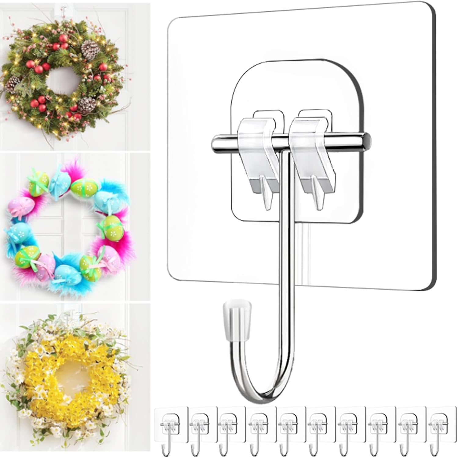 Clear Wreath Hangers for Front Door 10 Pack