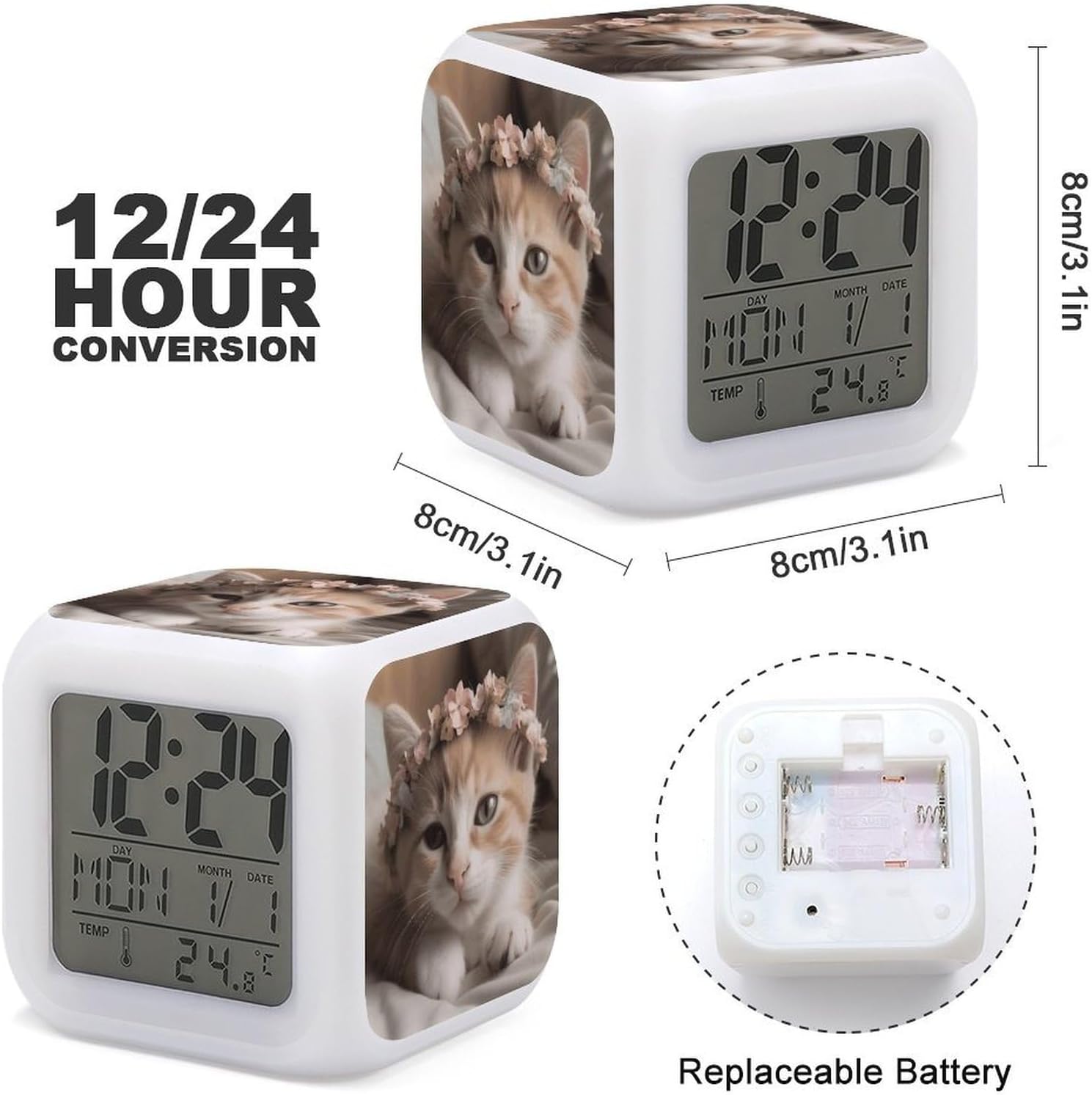 Cute Cat Digital Alarm Clock with LED Display