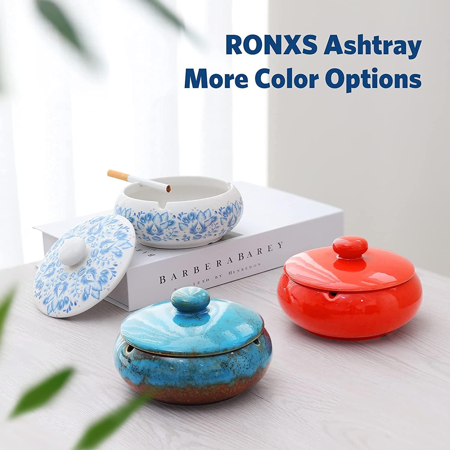 RONXS Ceramic Ashtray with Lid for Outdoor Use