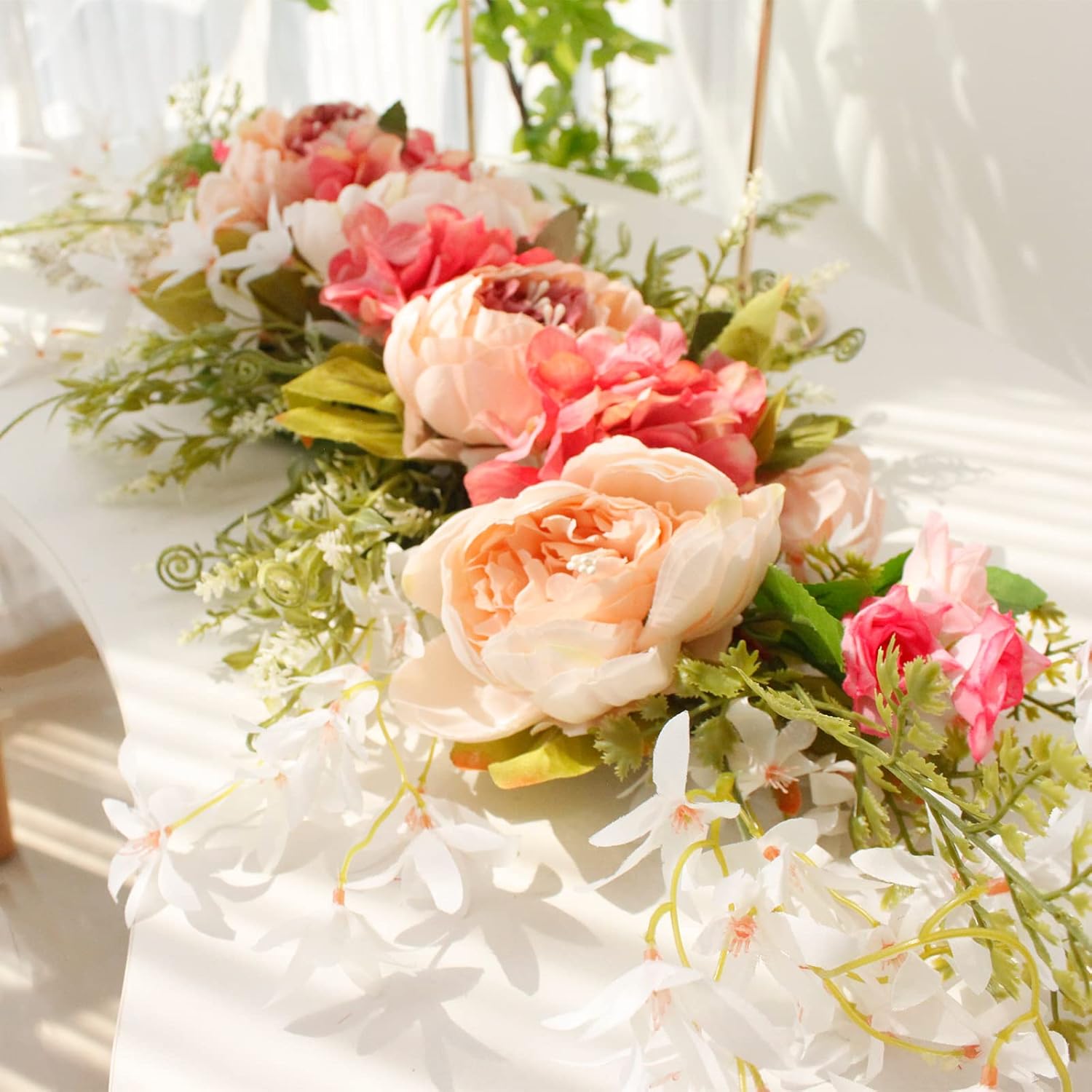 Belupai Artificial Pink Rose Flower Swag for Home Decor