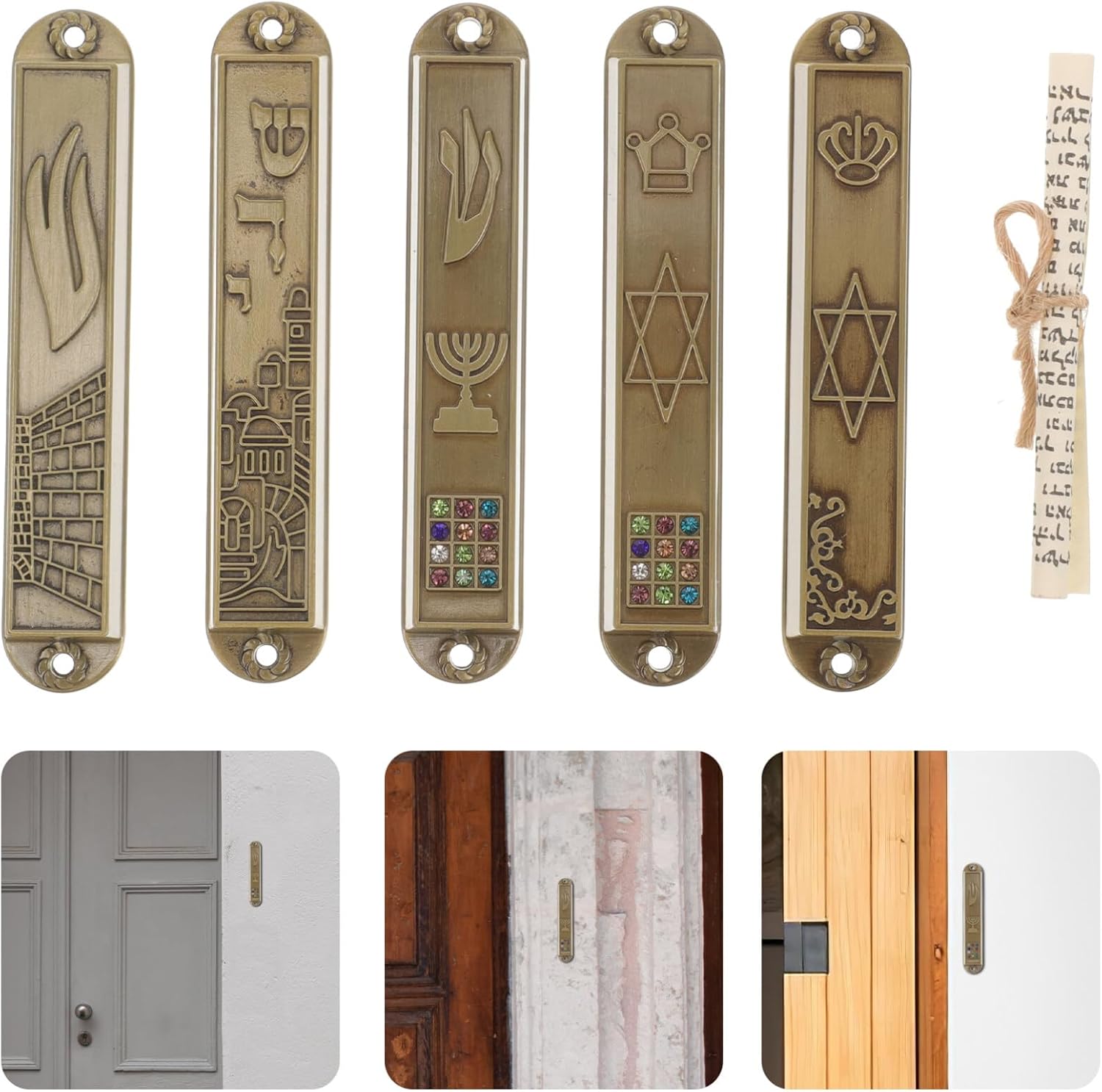 Classic Metal Mezuzah with Scrolls 5pcs