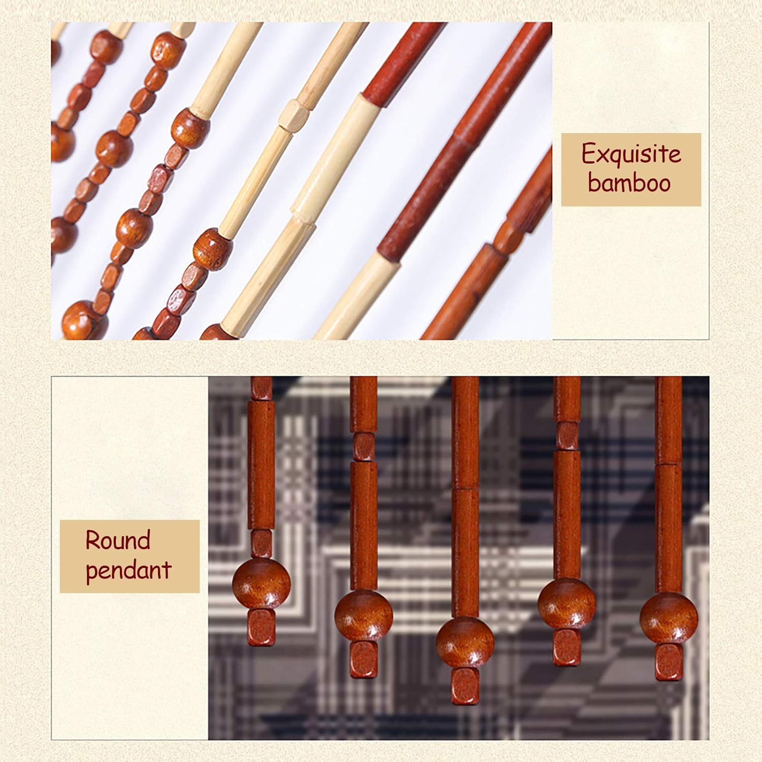 CNCEST Wooden Bead Curtain Panel 27 Lines