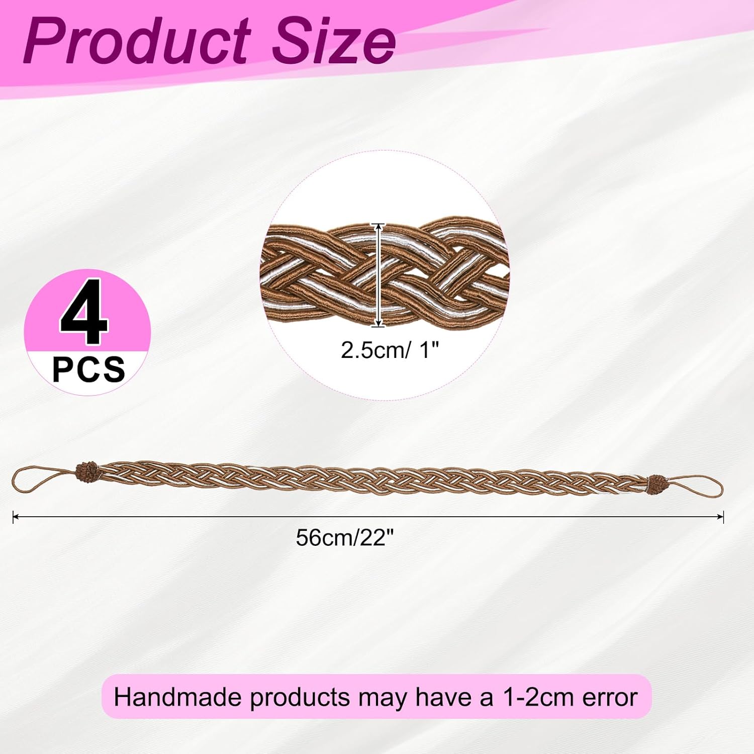 Uxcell 4 Pcs Curtain Tiebacks Brown 56cm