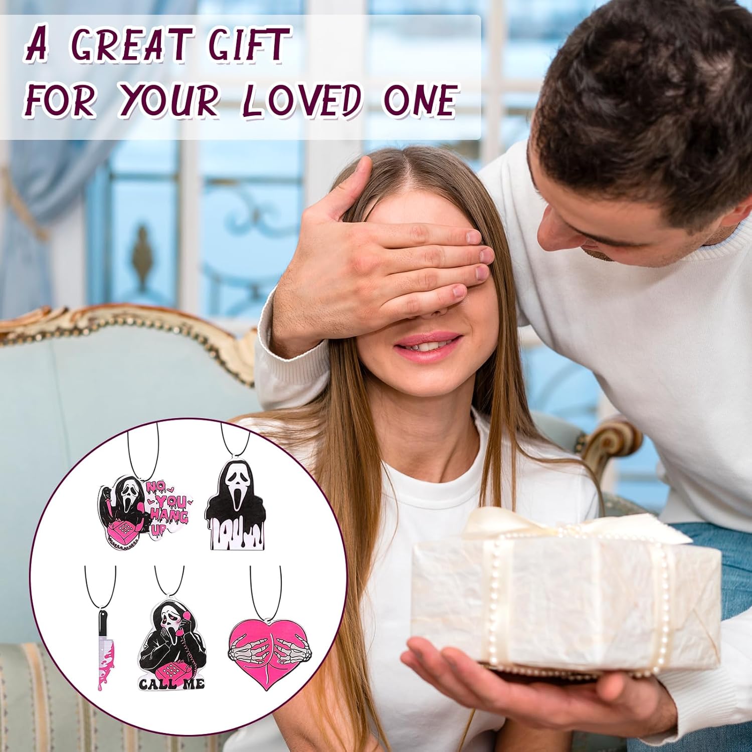 Jeffdad 5 Pcs Pink Ghost Car Hanging Ornaments