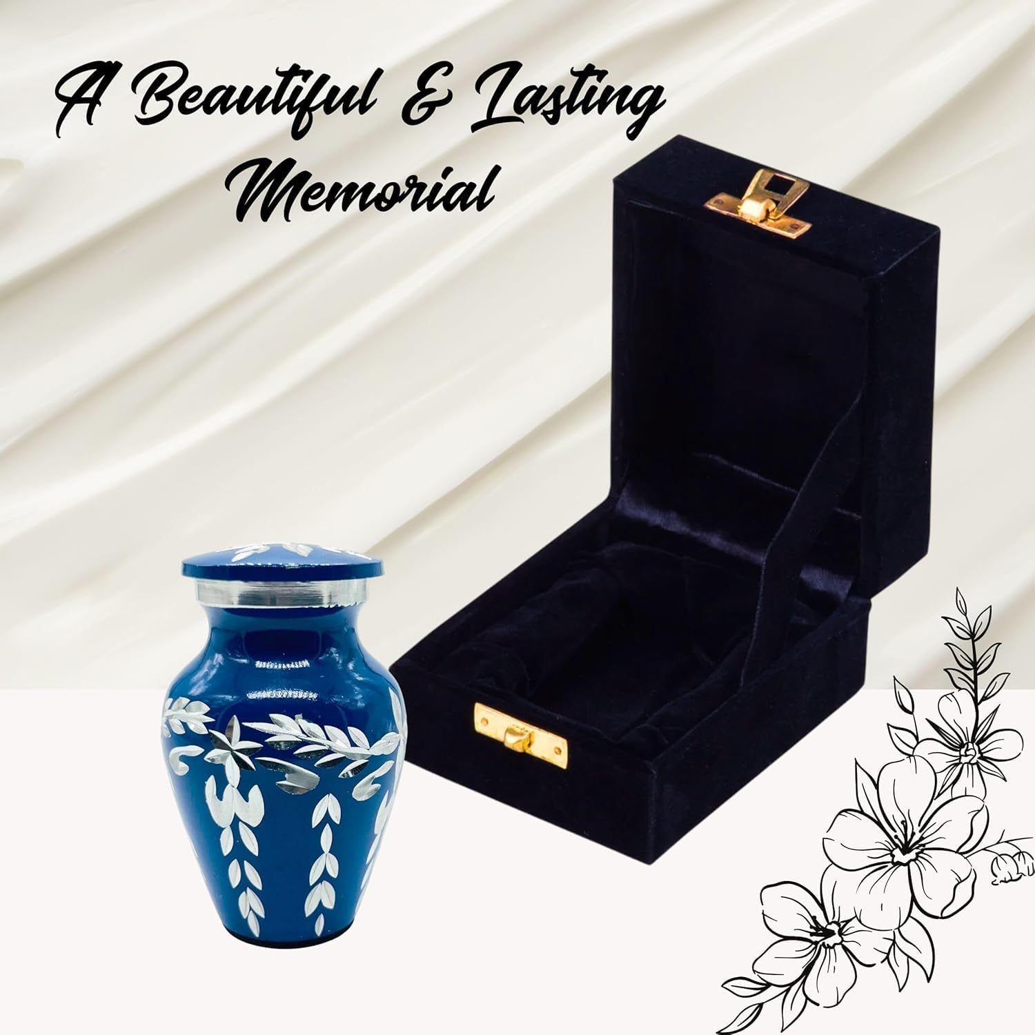 Blue Velvet Box Decorative Urn with Diamond Cutting