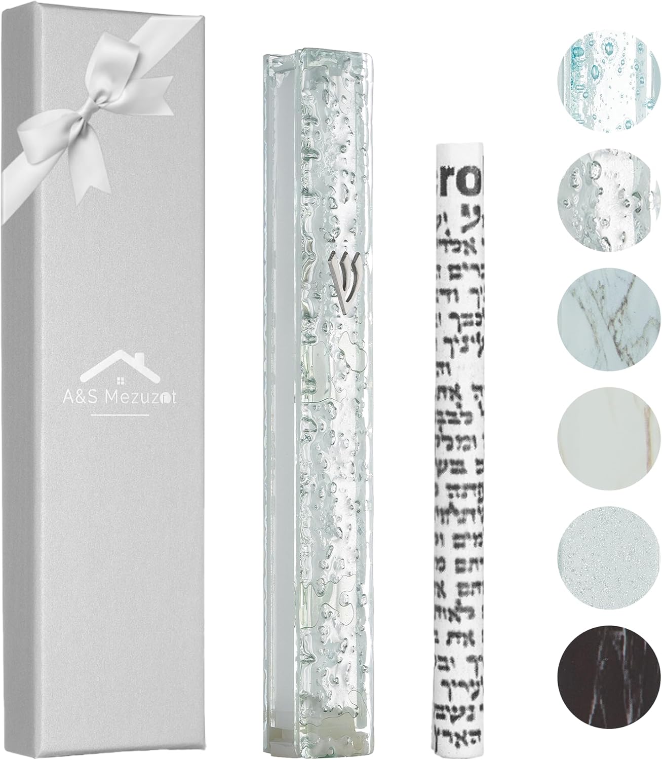 Modern Glass Mezuzah Case For Door With Shattered Design Waterproof Cover