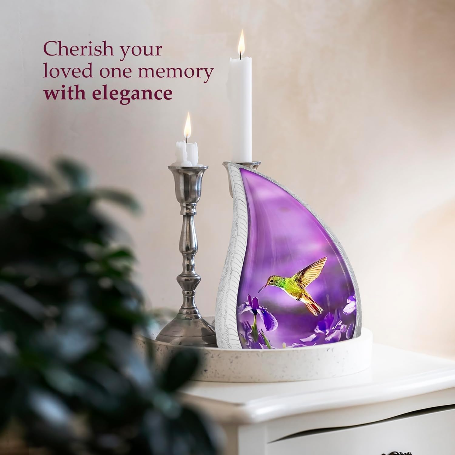 Trupoint Memorials Purple Hummingbird Teardrop Urn
