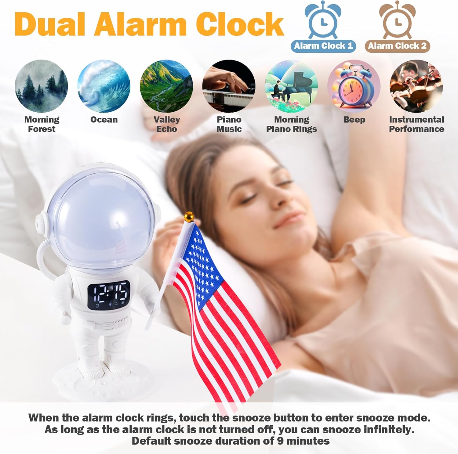 Astronaut Sunrise Alarm Clock with Light and Bluetooth Radio