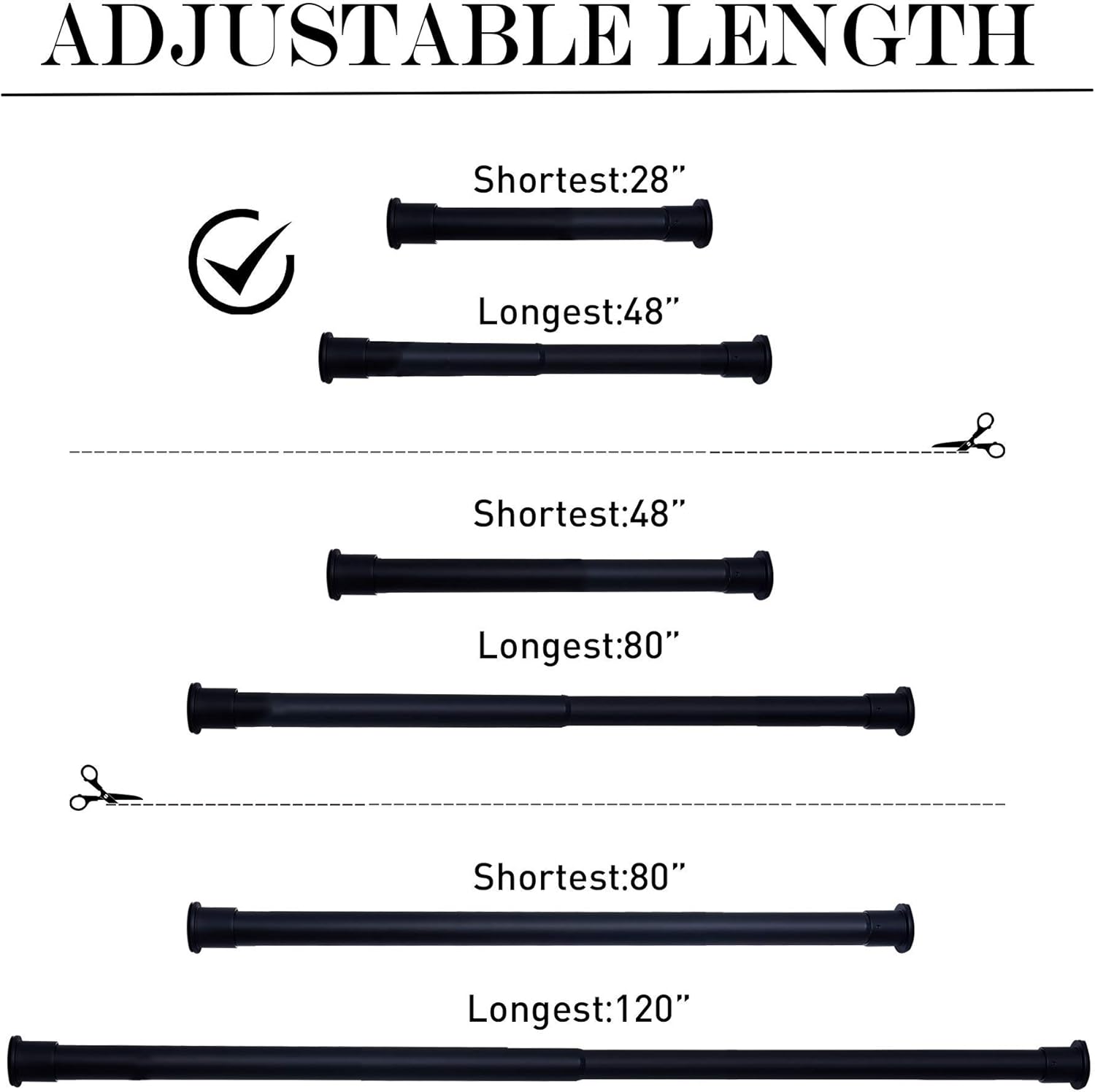 NICETOWN Adjustable Tension Curtain Rod 28 to 48 Black