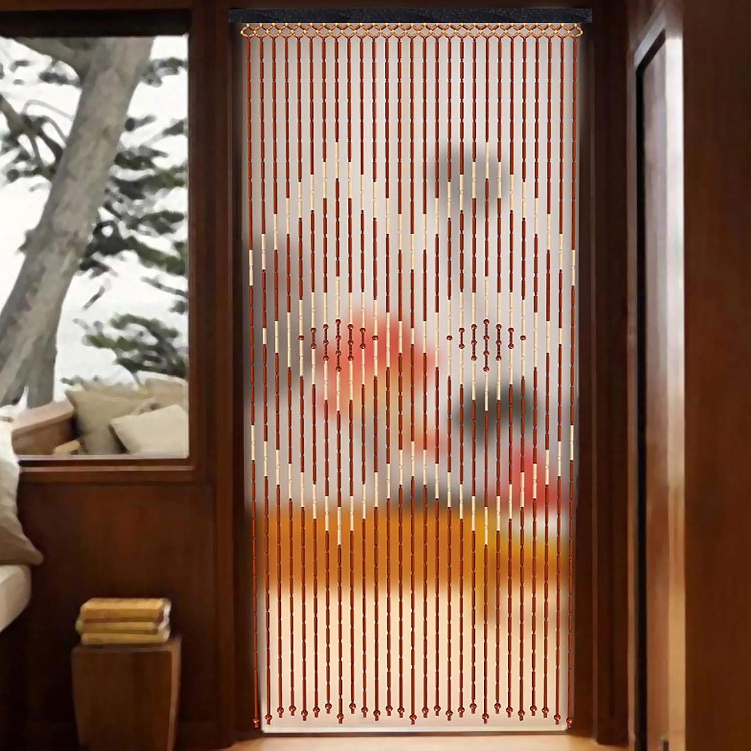 CNCEST Wooden Bead Curtain Panel 27 Lines