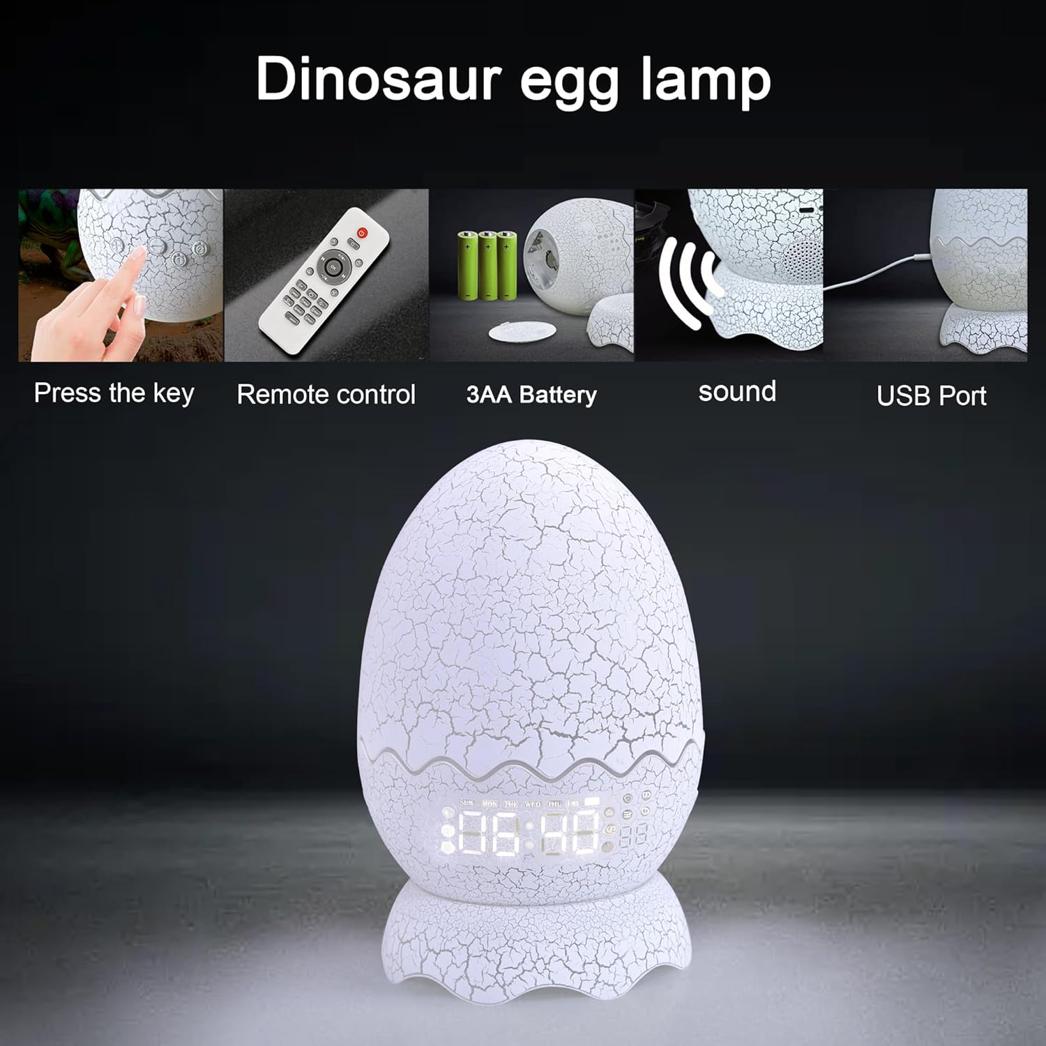 Dinosaur Night Light with Alarm Clock and Bluetooth Speaker