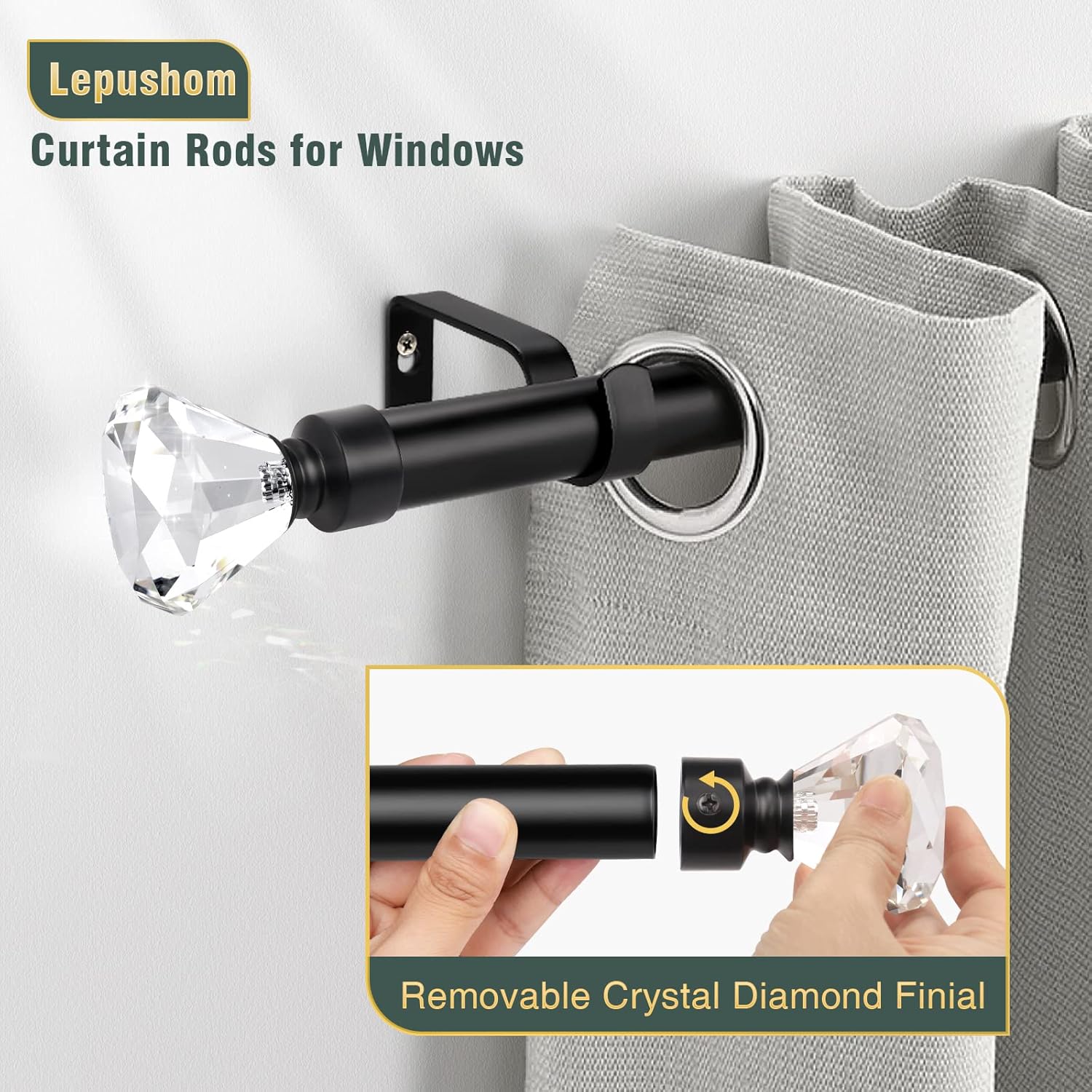 Lepushom 1 Pack Adjustable Black Curtain Rods 30-40 Inches