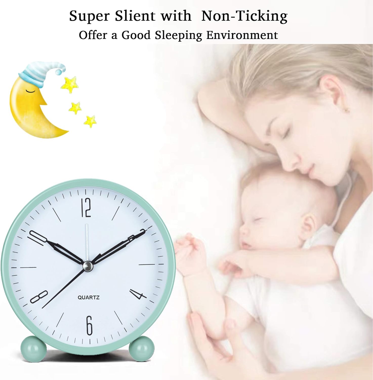 OUTWIT Analog Alarm Clock with Silent Quartz Movement