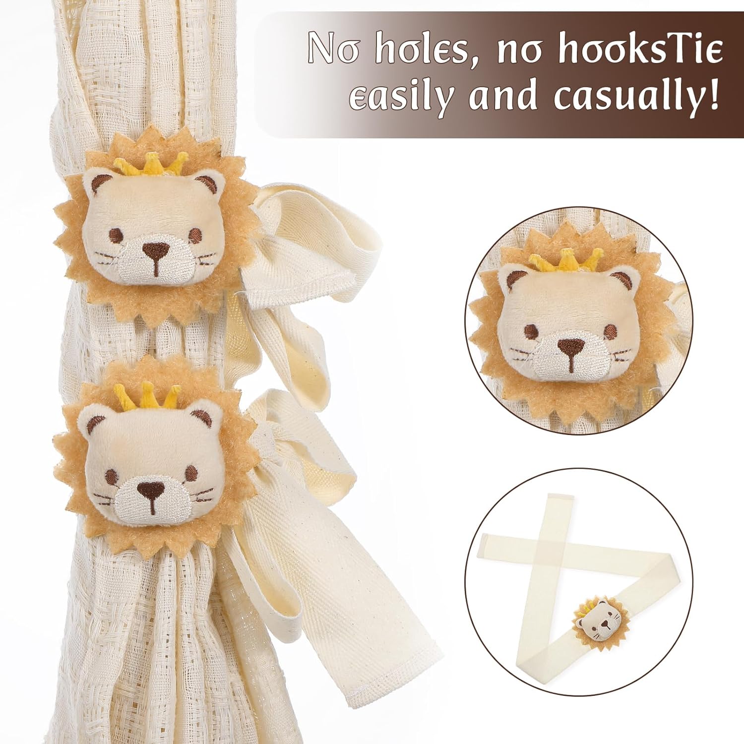 Cute Cartoon Lion Curtain Tiebacks 2 Pack