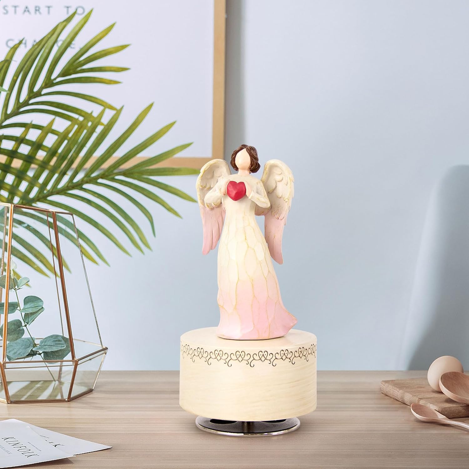 Angel Music Box - Hand-Painted Resin Figurine with Heart