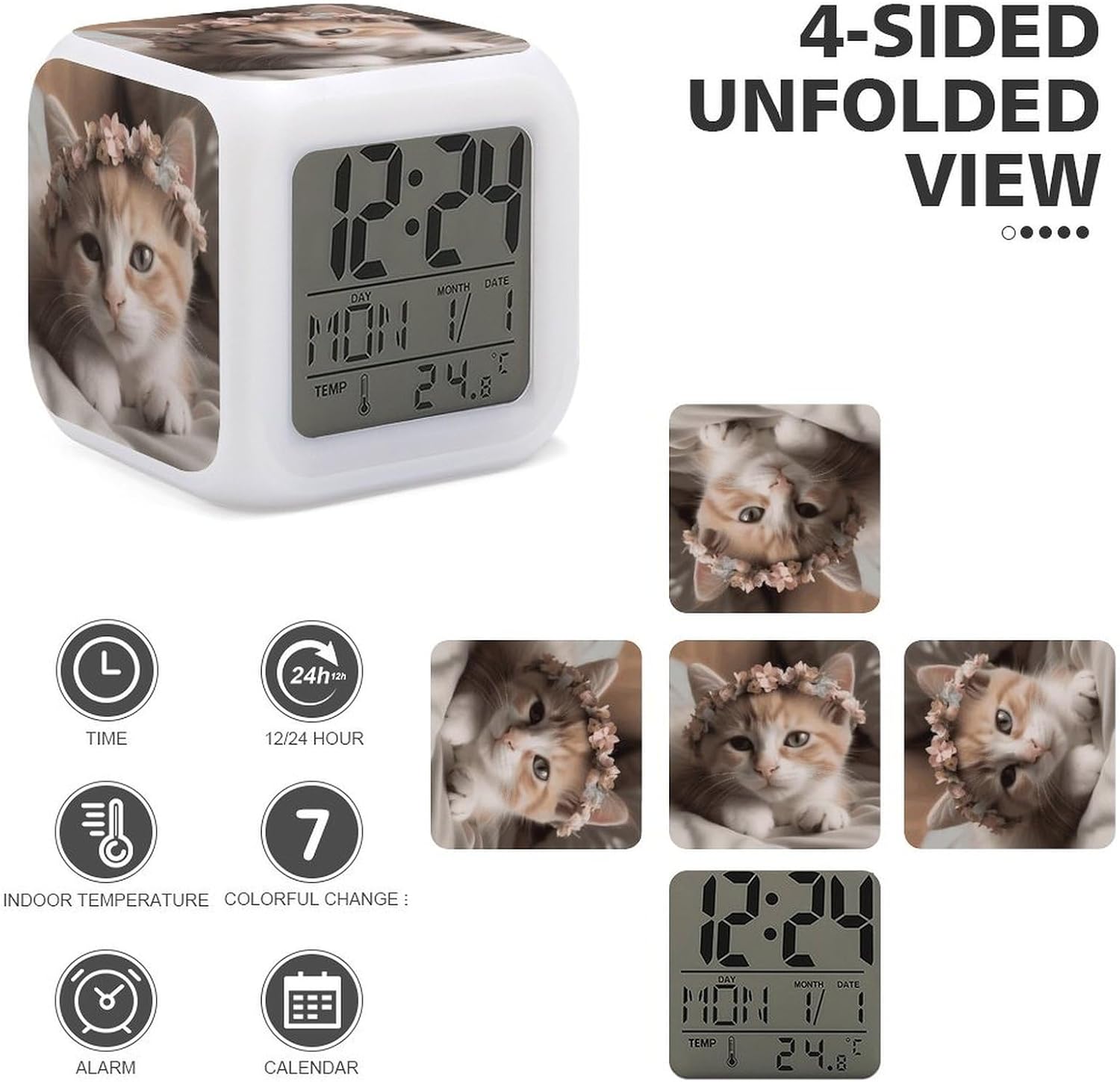 Cute Cat Digital Alarm Clock with LED Display