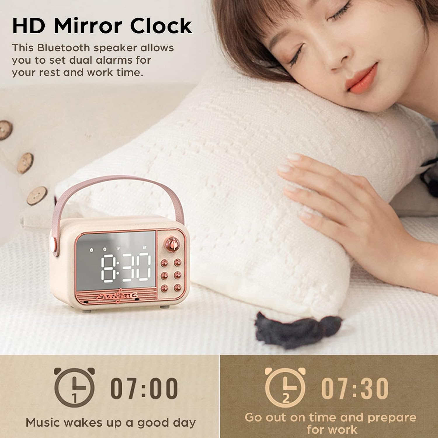 Retro Bluetooth Speaker with Alarm Clock and TF Card Pink
