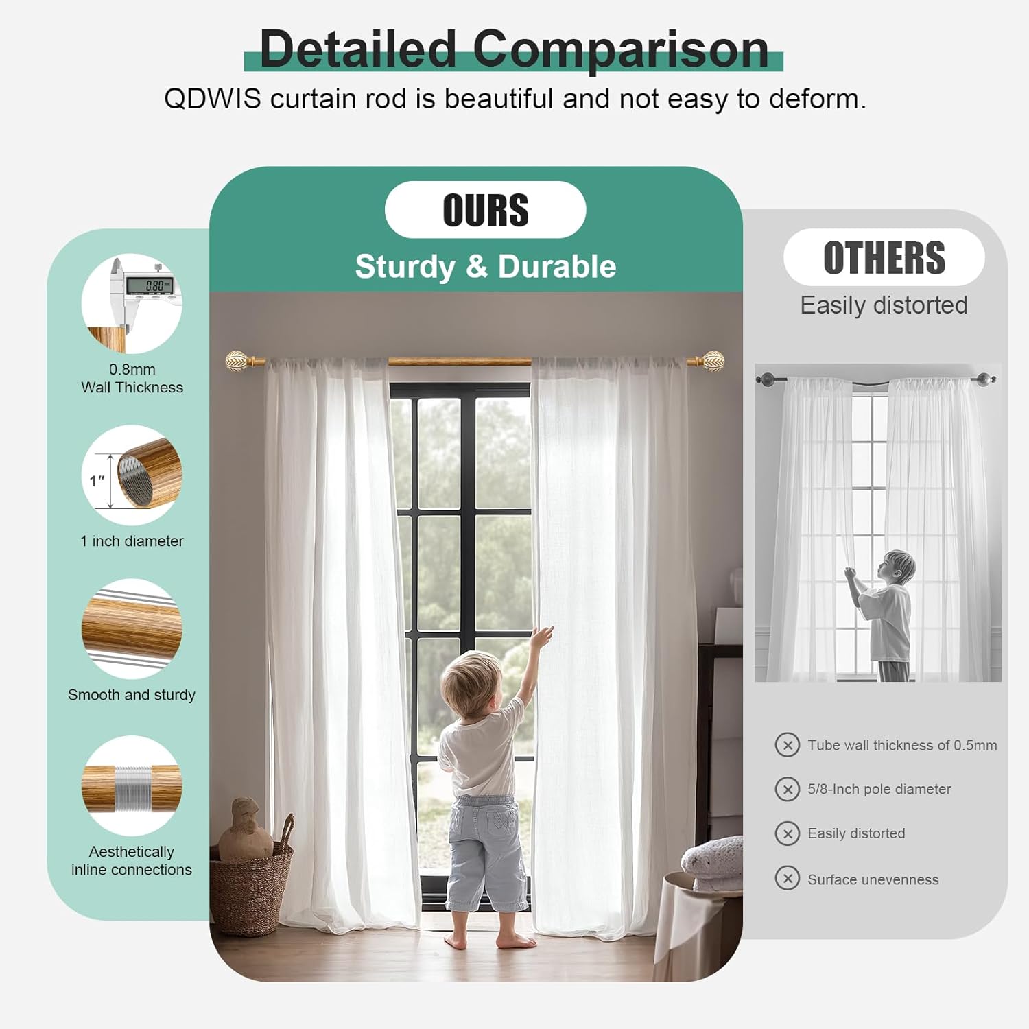 Bohemian Wood Grain Curtain Rods 66-120 Inch