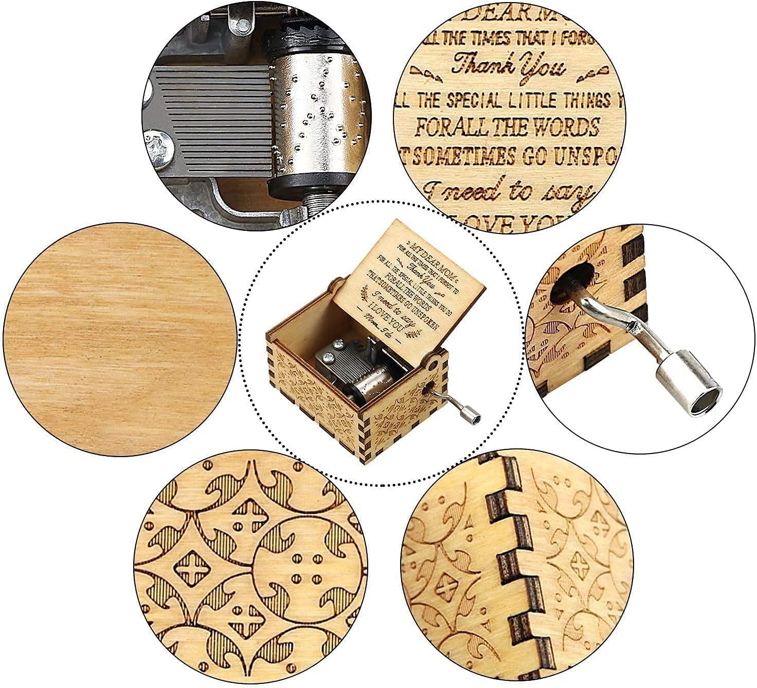 CAMKONG Wooden Music Box for Mom Laser Engraved