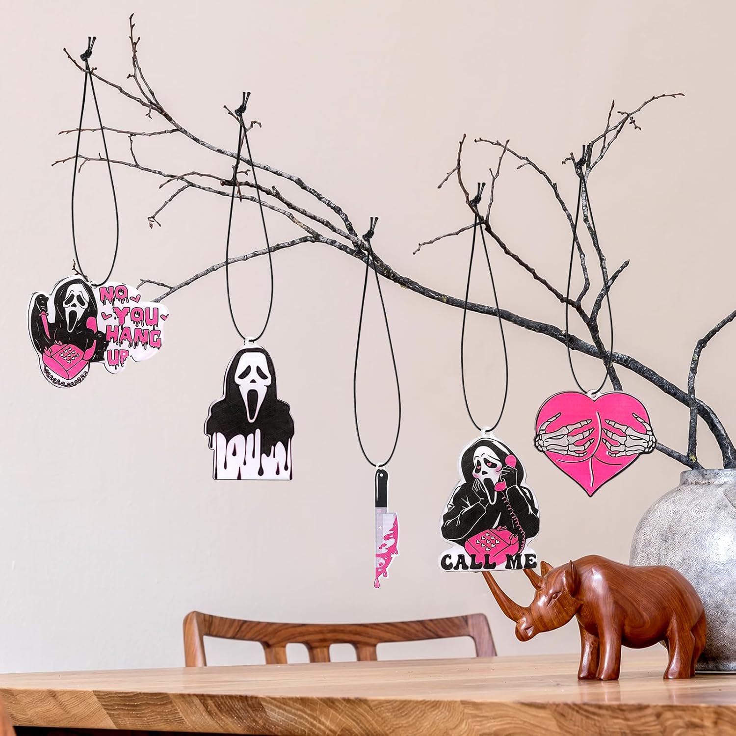 Jeffdad 5 Pcs Pink Ghost Car Hanging Ornaments