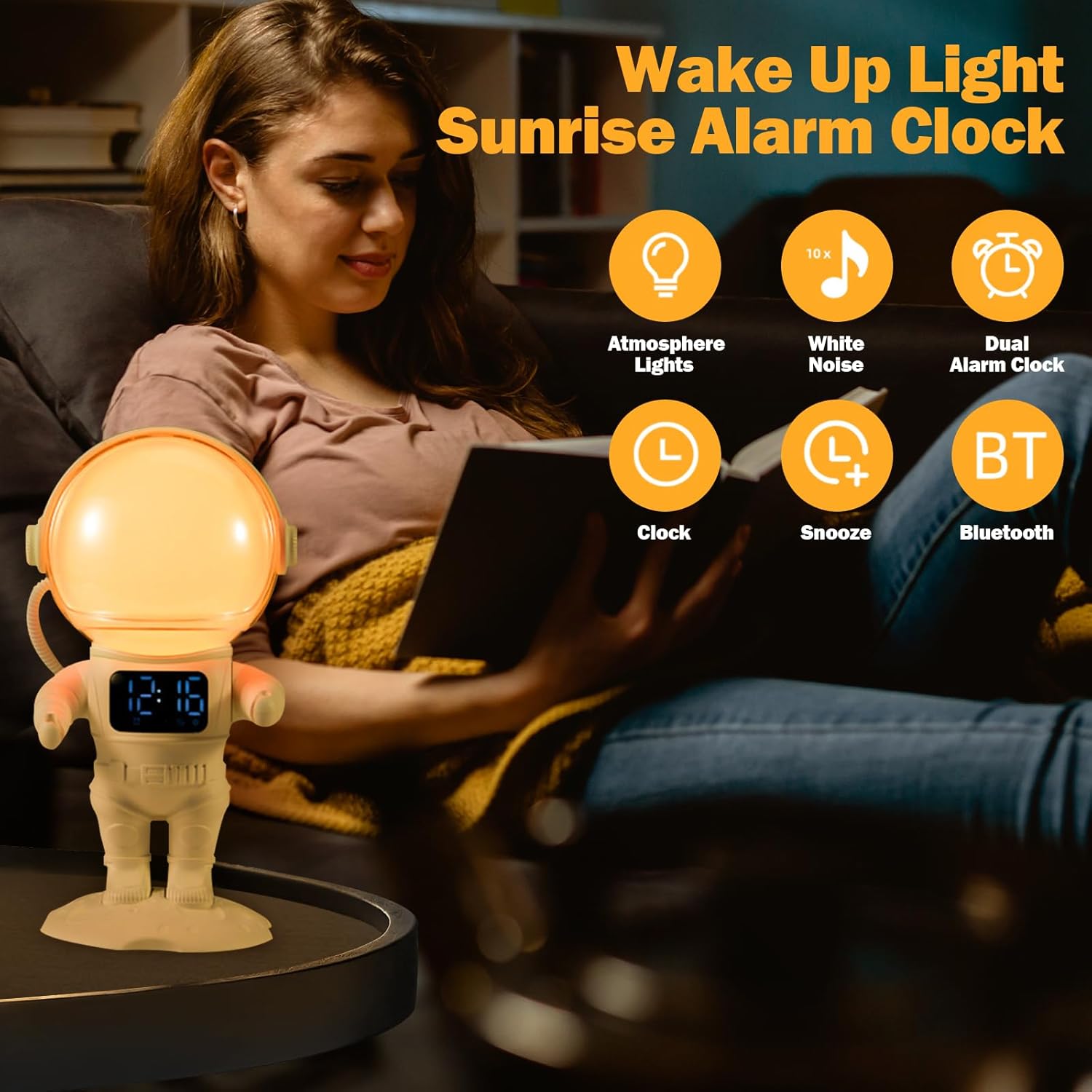 Astronaut Sunrise Alarm Clock with Light and Bluetooth Radio